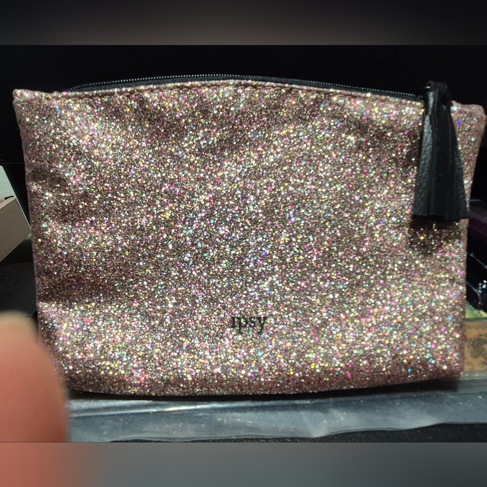 IPSY Glitter Pink Cosmetic Glam Bag 7"×4.5"